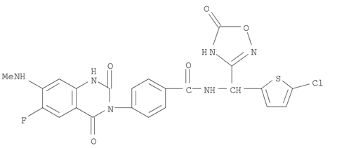 Benzamide, N-[(5-chloro-2-thienyl)(2,5-dihydro-5-oxo-1,2,4-oxadiazol-3-yl)methyl]-4-[6-fluoro-1,4-dihydro-7-(methylamino)-2,4-dioxo-3(2H)-quinazolinyl]-